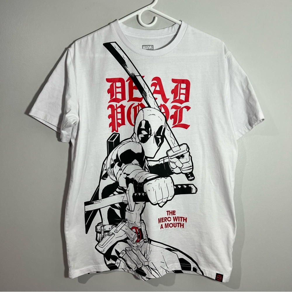 Marvel Deadpool The Merc With The Mouth White Short Sleeve T-Shirt Mens Large